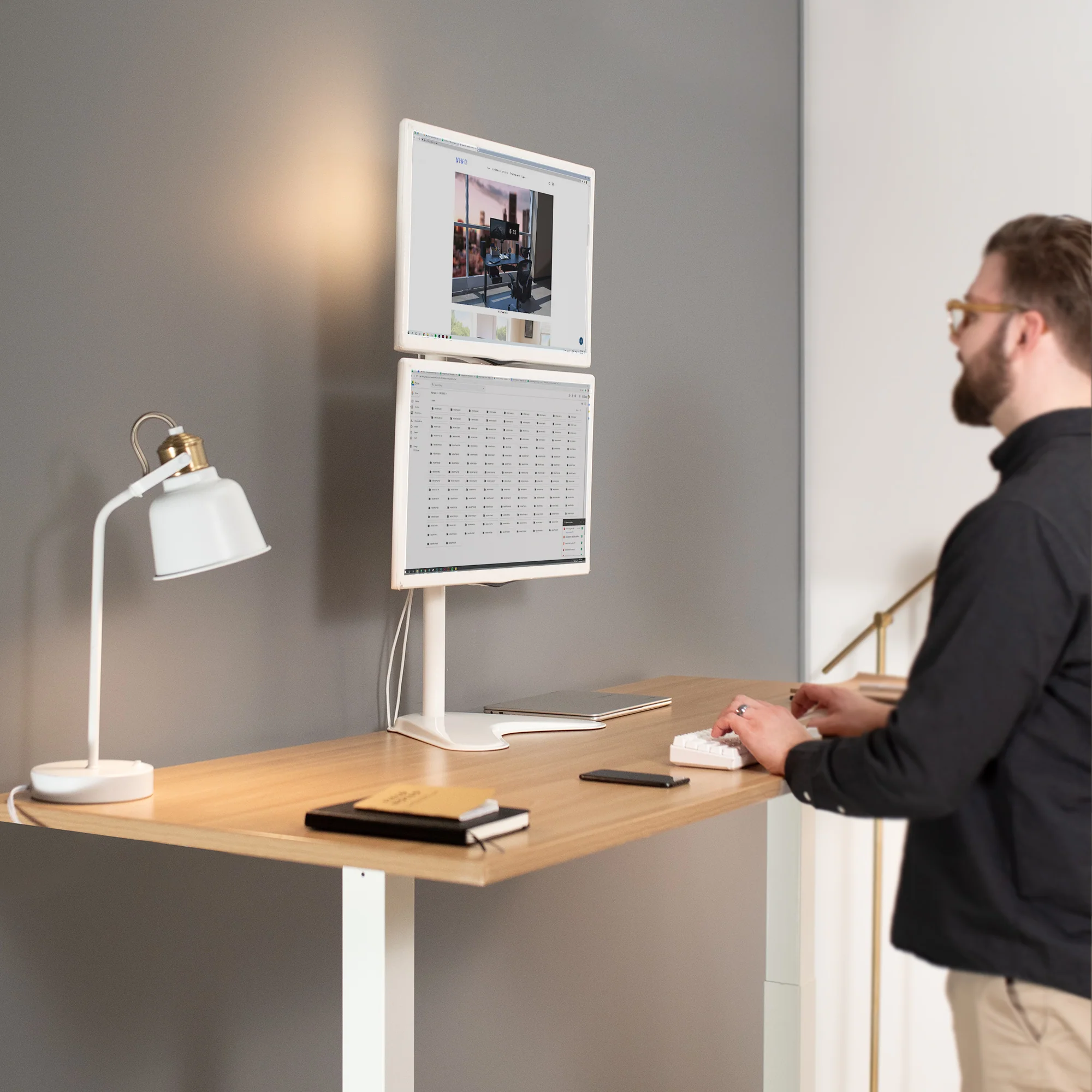 Dual Vertical 13" to 34" Monitor Desk Stand - Image 11
