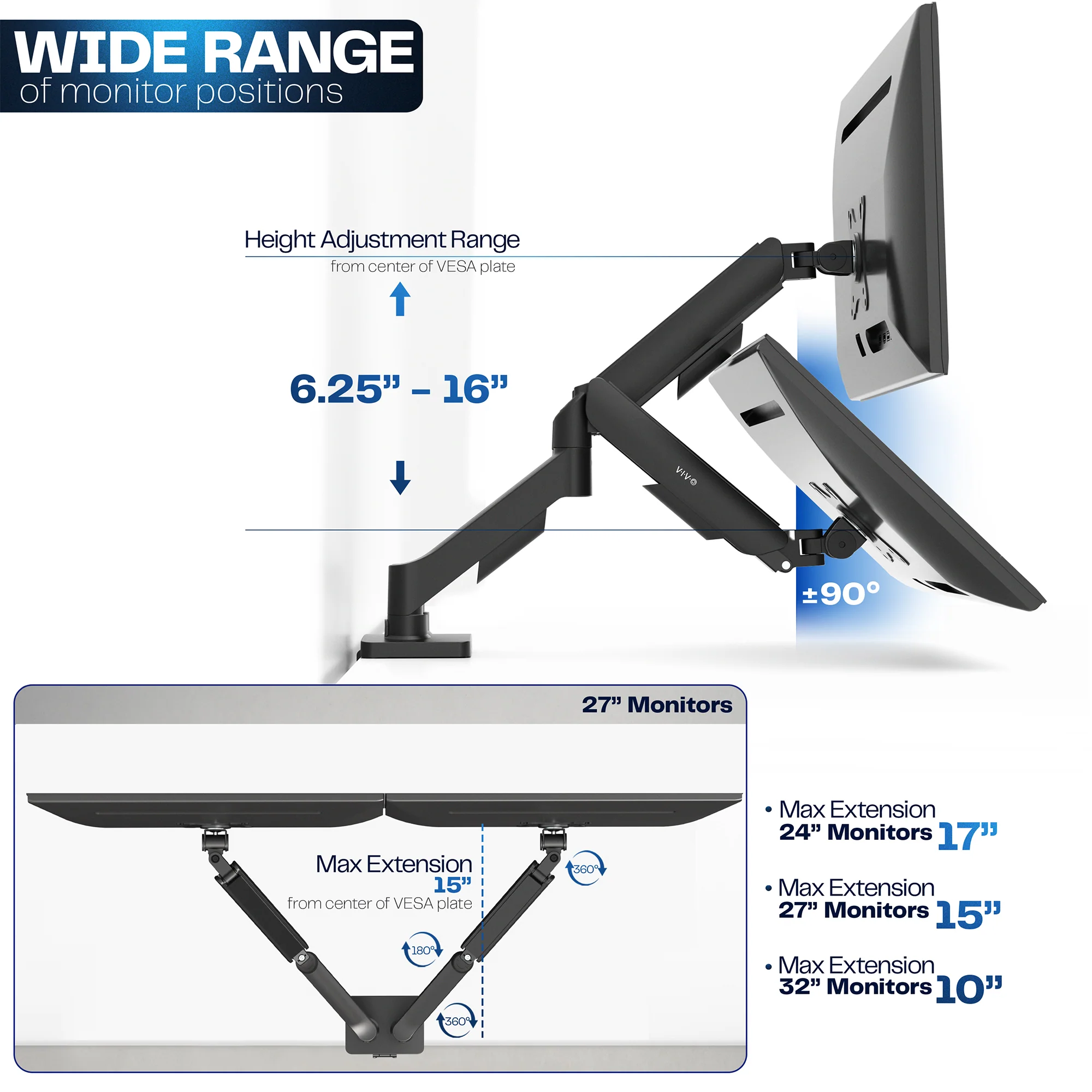 Mechanical Arm Dual 17" to 32" Monitor Desk Mount - Image 5