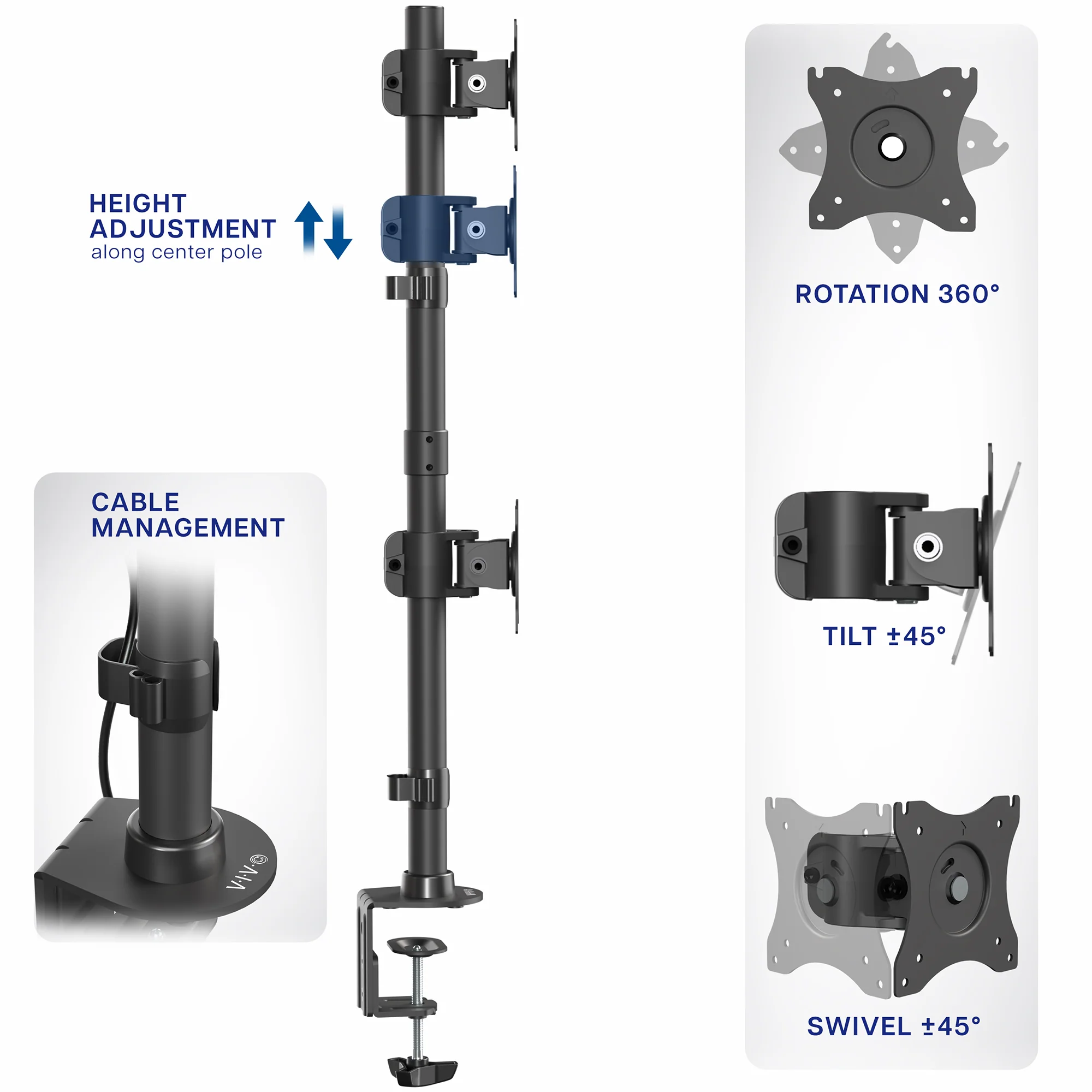 Vertical Dual 13” to 34" Monitor Desk Mount - Image 5
