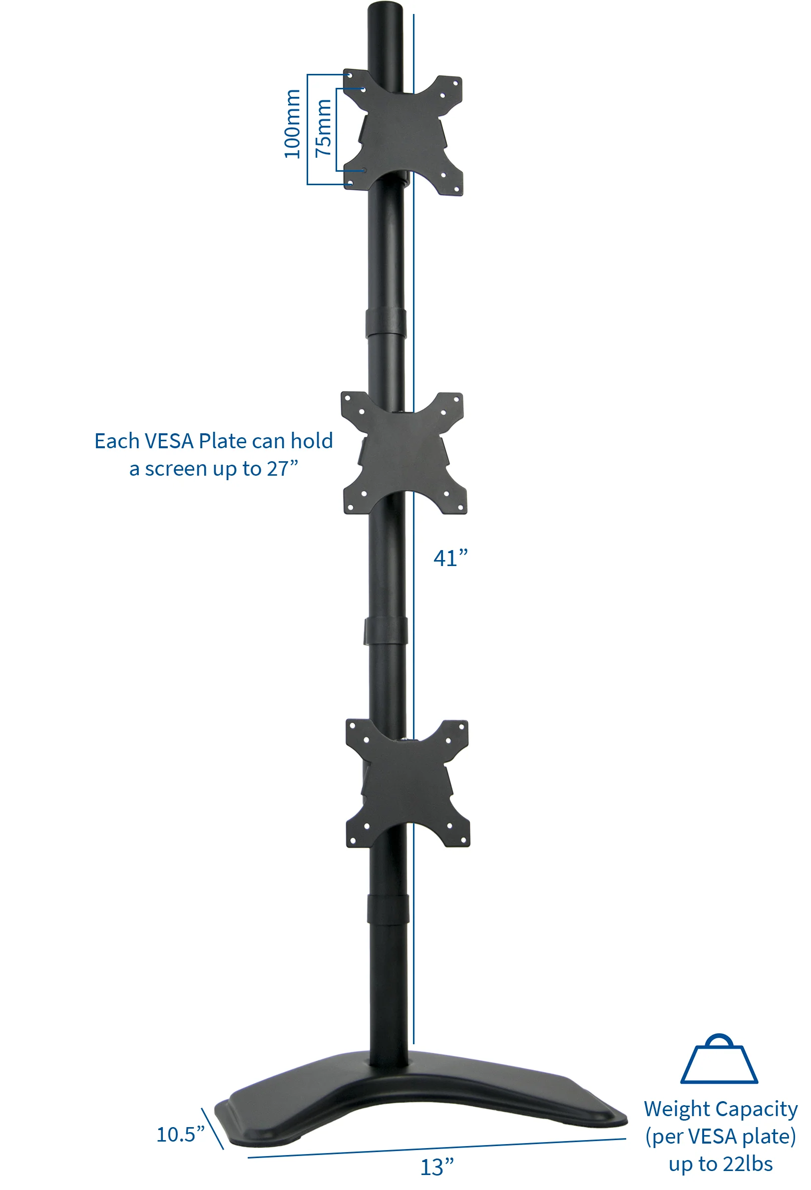 Vertical Triple 13” to 27" Monitor Desk Stand - Image 3