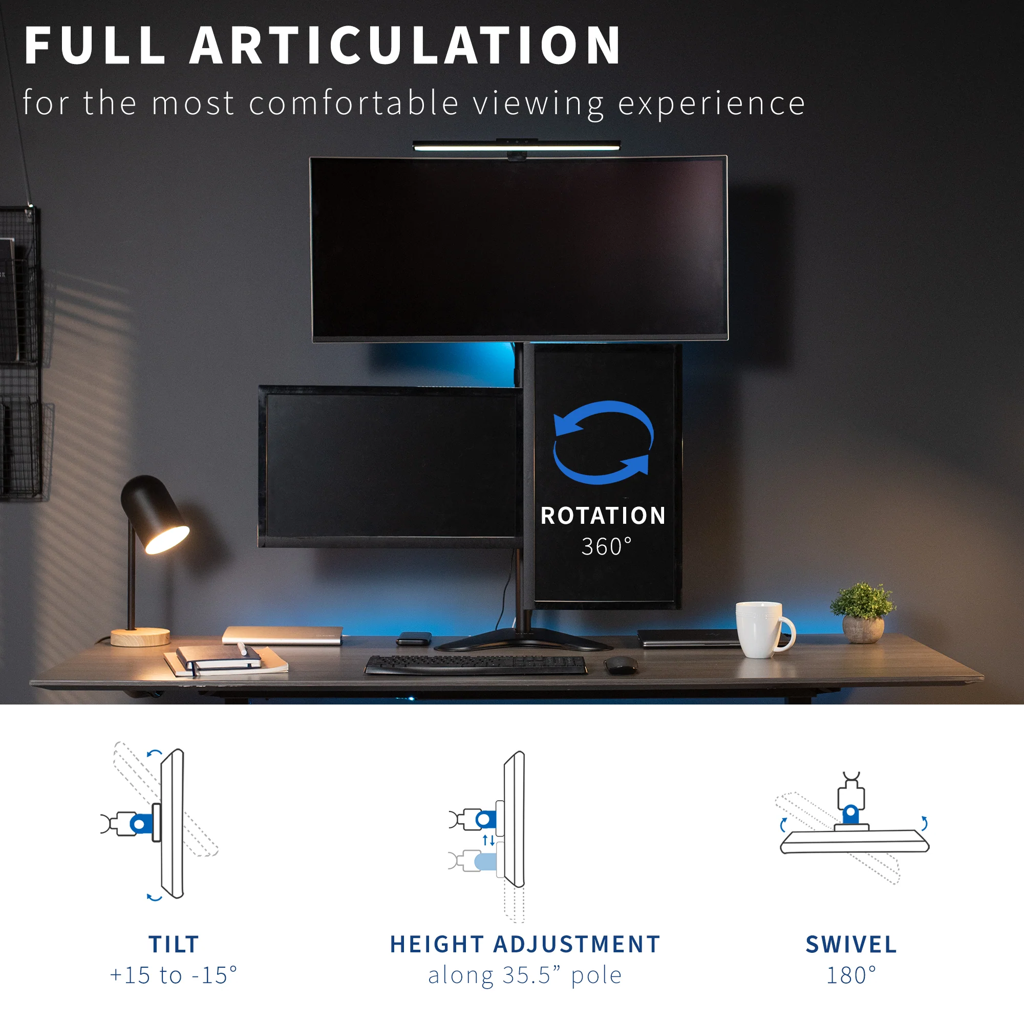 Triple 13” to 30” Monitor Desk Stand - Image 5