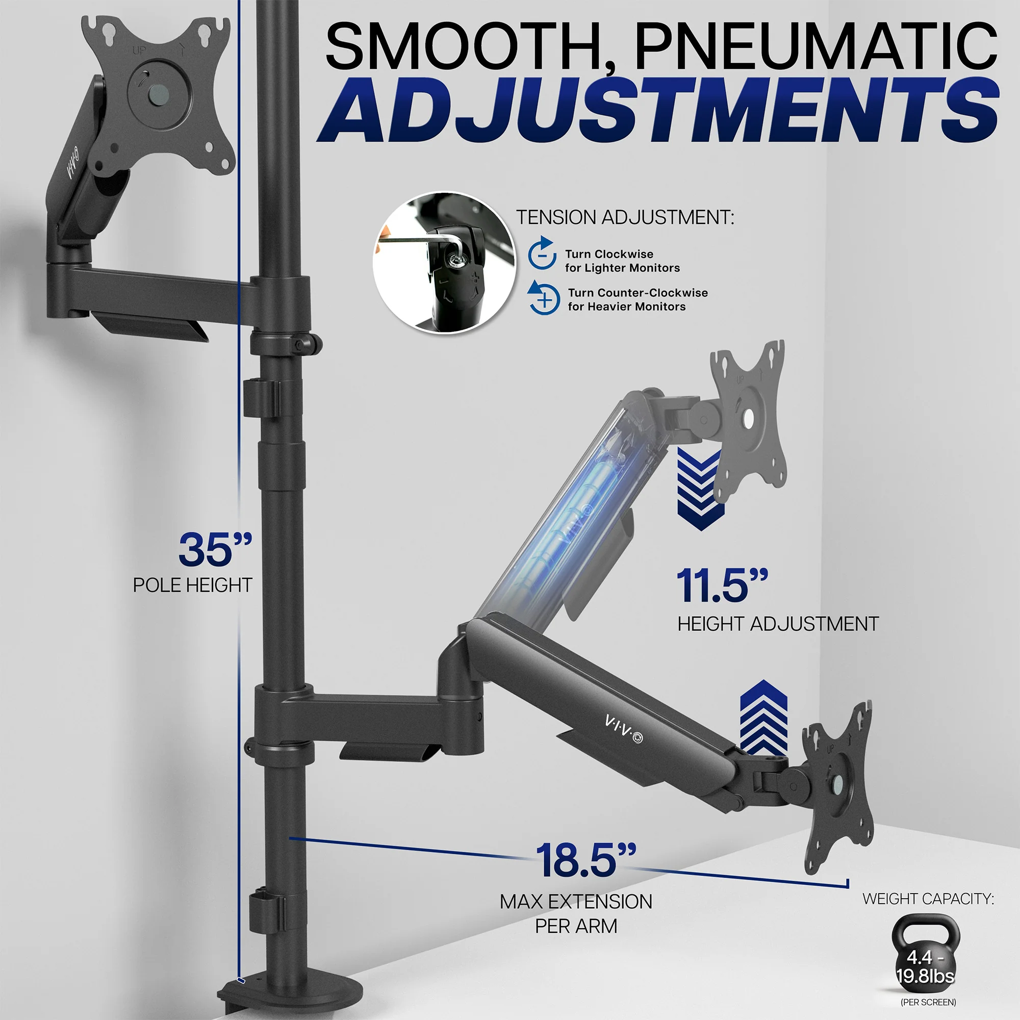 Mechanic Arm Dual 17" to 32" Monitor Extra Tall Desk Mount - Image 3
