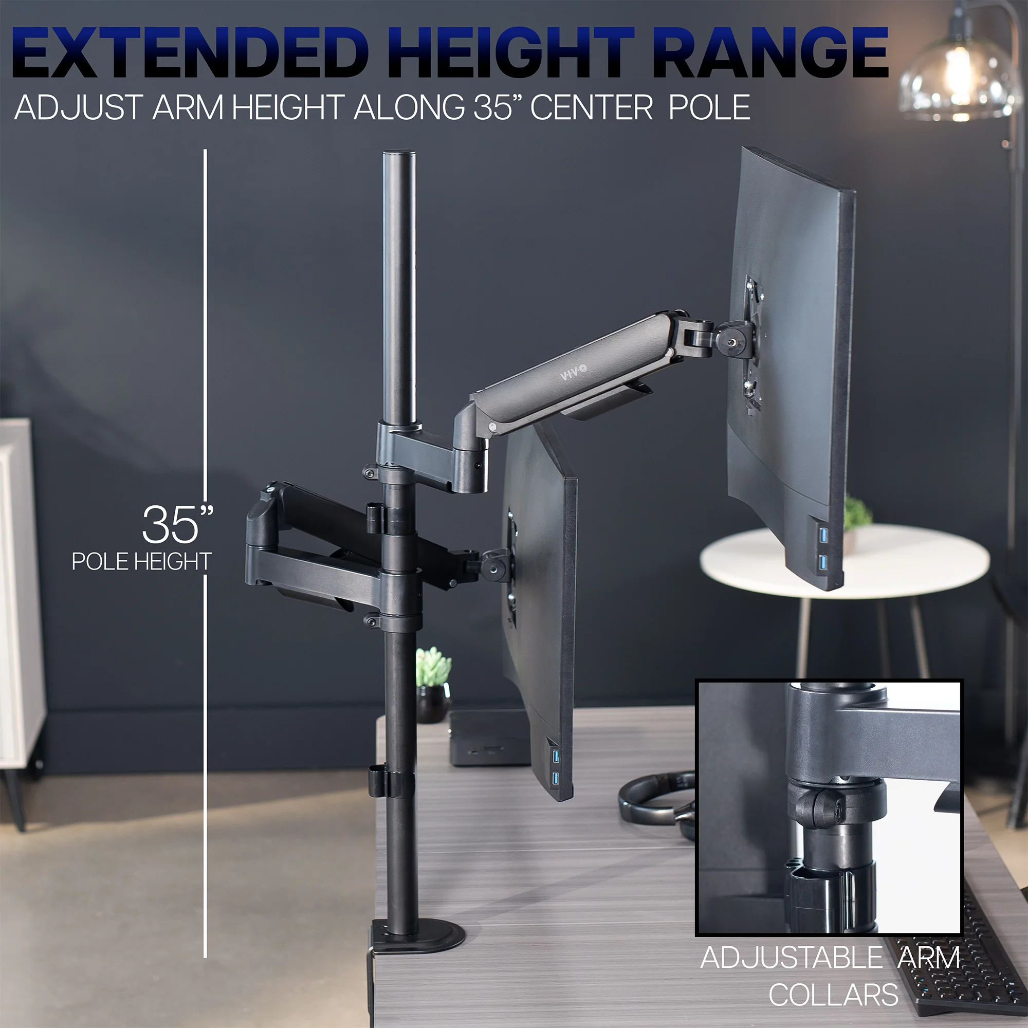Mechanic Arm Dual 17" to 32" Monitor Extra Tall Desk Mount - Image 4