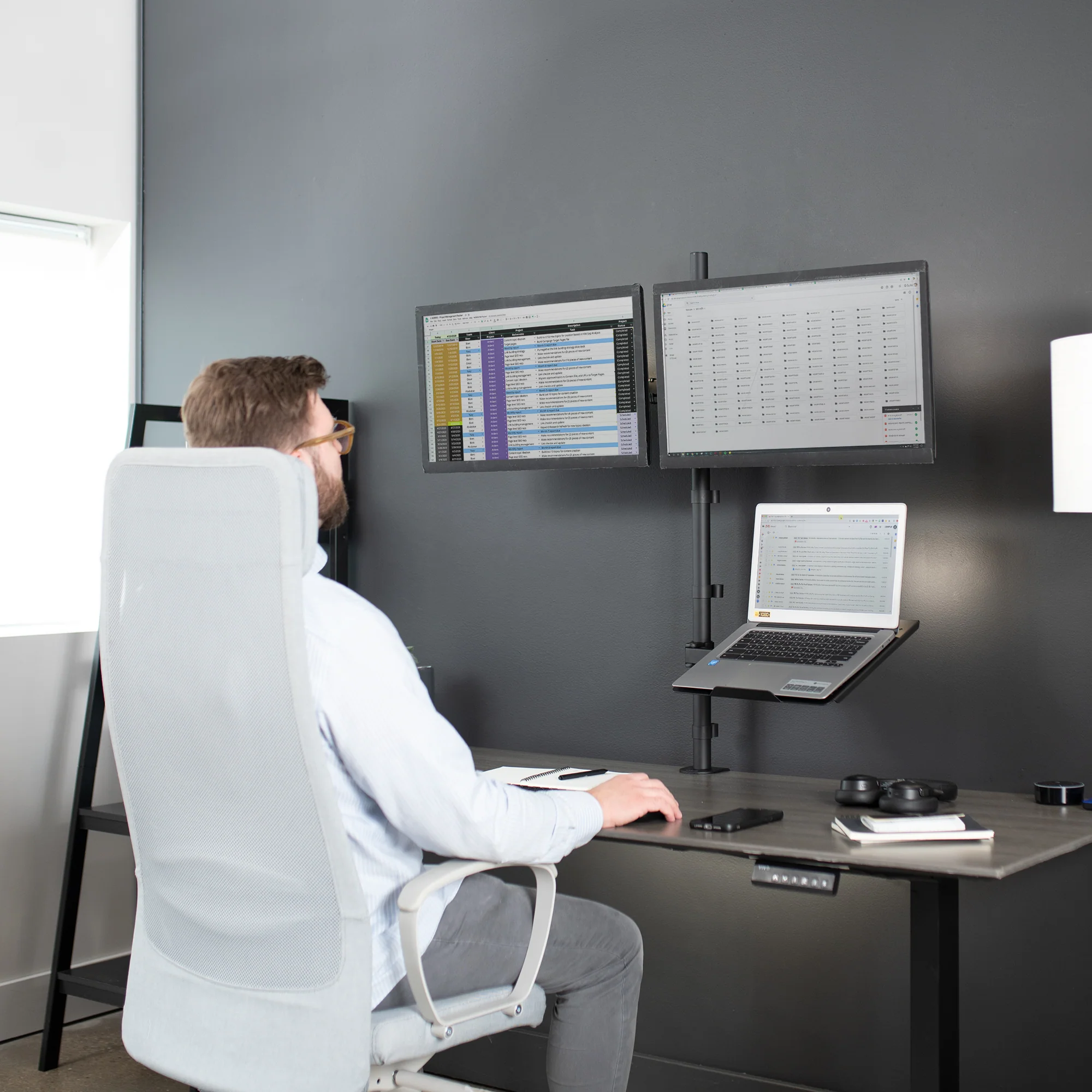 Dual 13" to 27" Monitor Extra Tall Desk Mount with Laptop Holder - Image 10