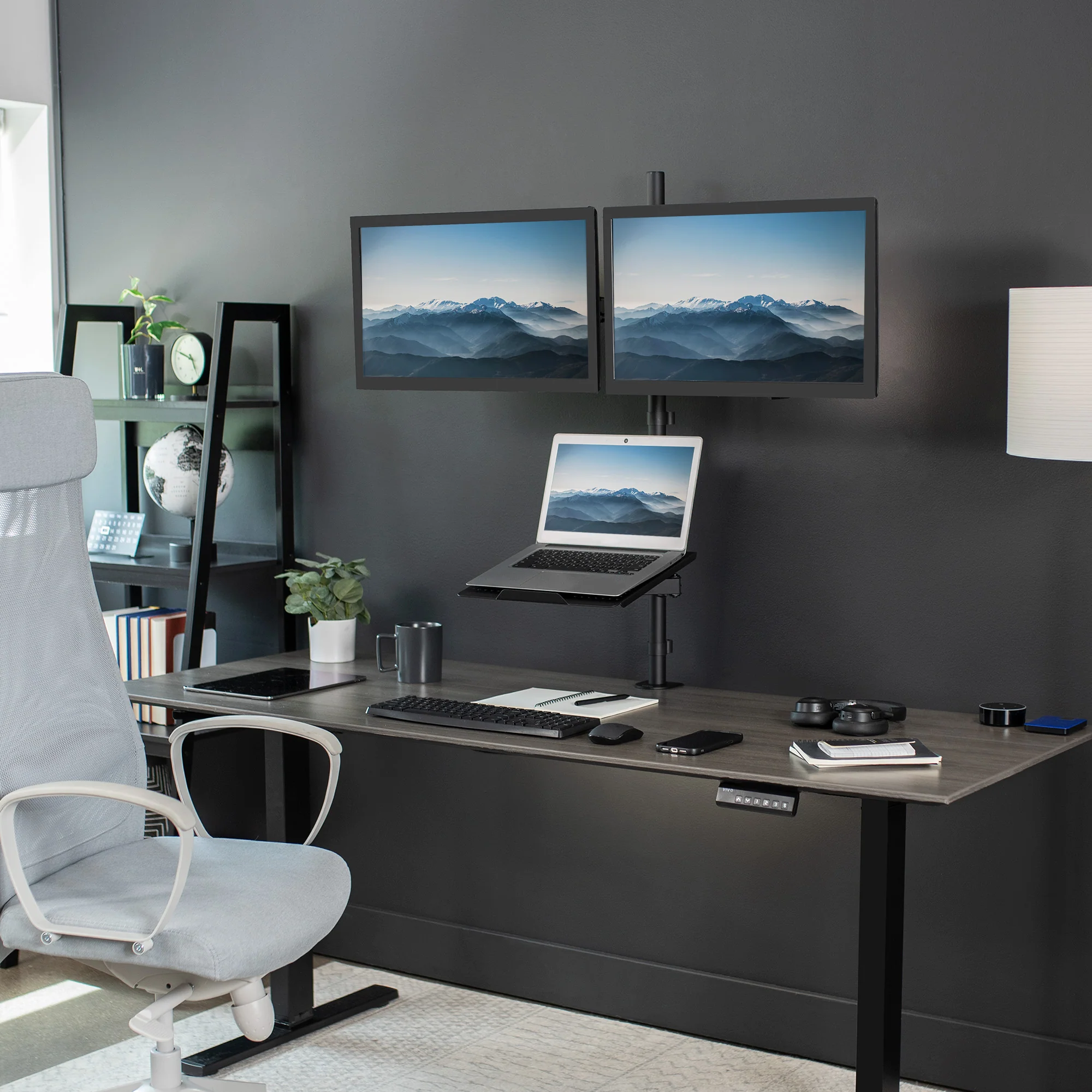Dual 13" to 27" Monitor Extra Tall Desk Mount with Laptop Holder - Image 3