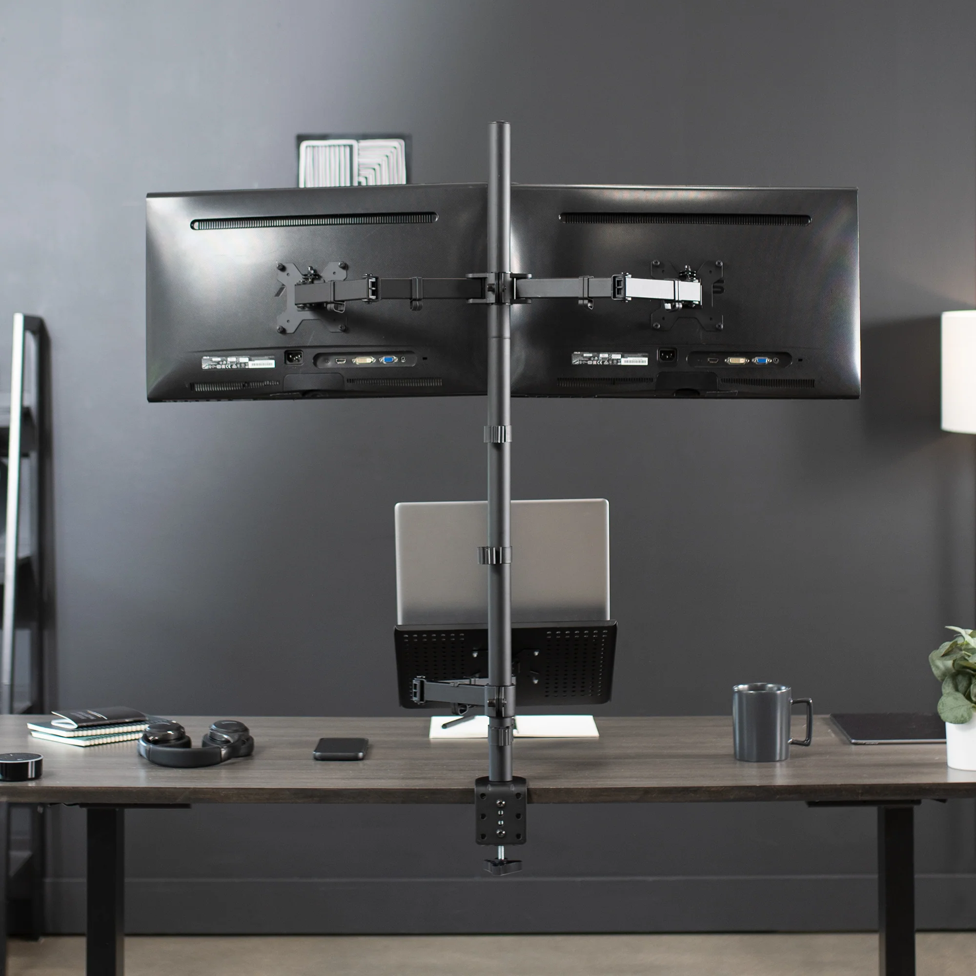 Dual 13" to 27" Monitor Extra Tall Desk Mount with Laptop Holder - Image 8