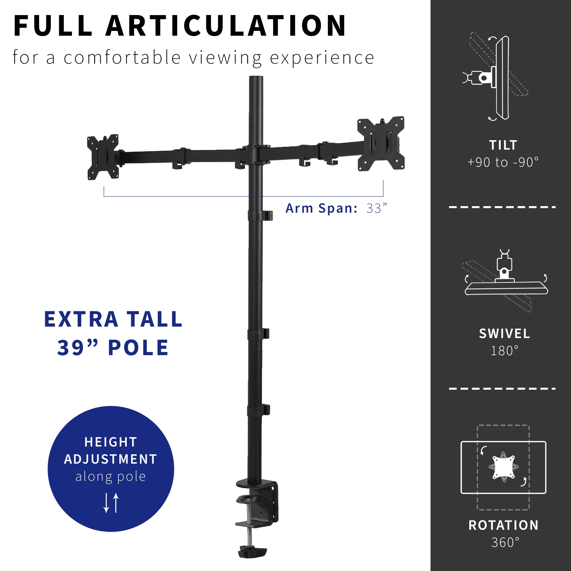 Dual 13" to 32" Monitor Extra Tall Desk Mount - Image 3