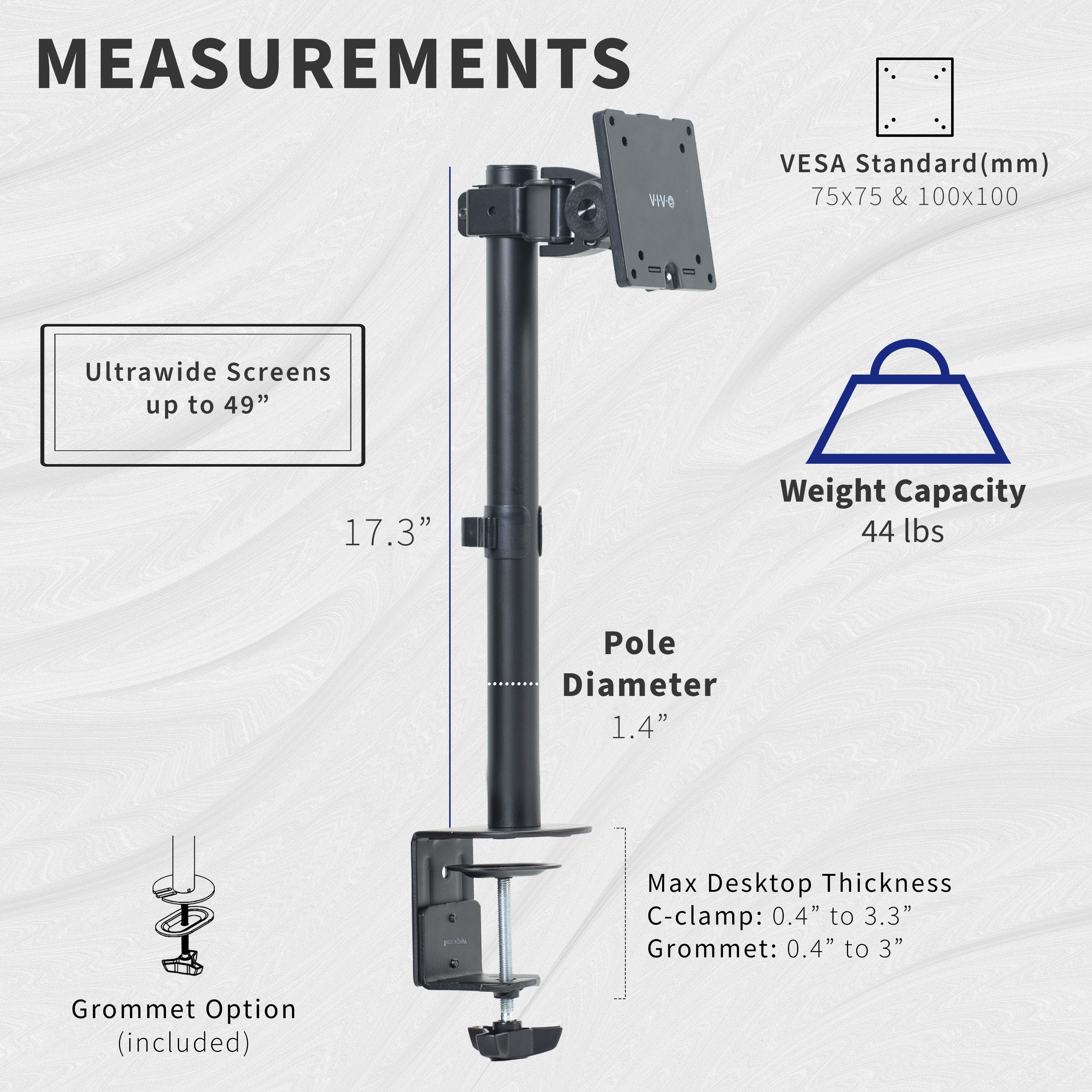 Single Ultrawide Monitor Desk Mount - Up to 49" Screens - Image 4