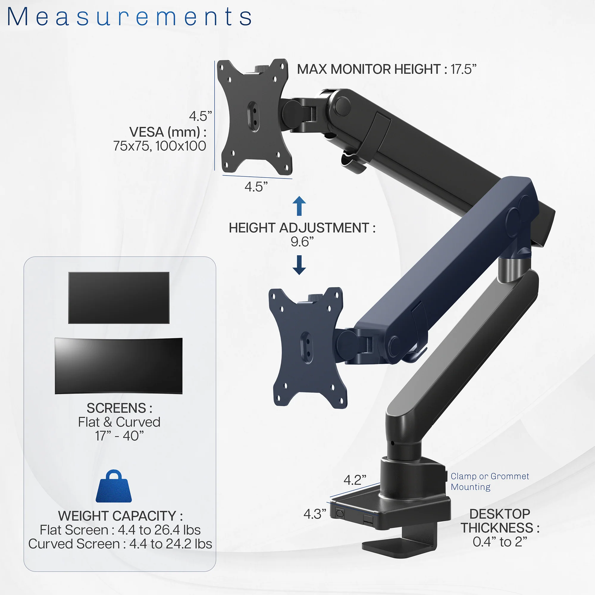 Mechanical Arm Single 17" to 40" Monitor Desk Mount - Image 5