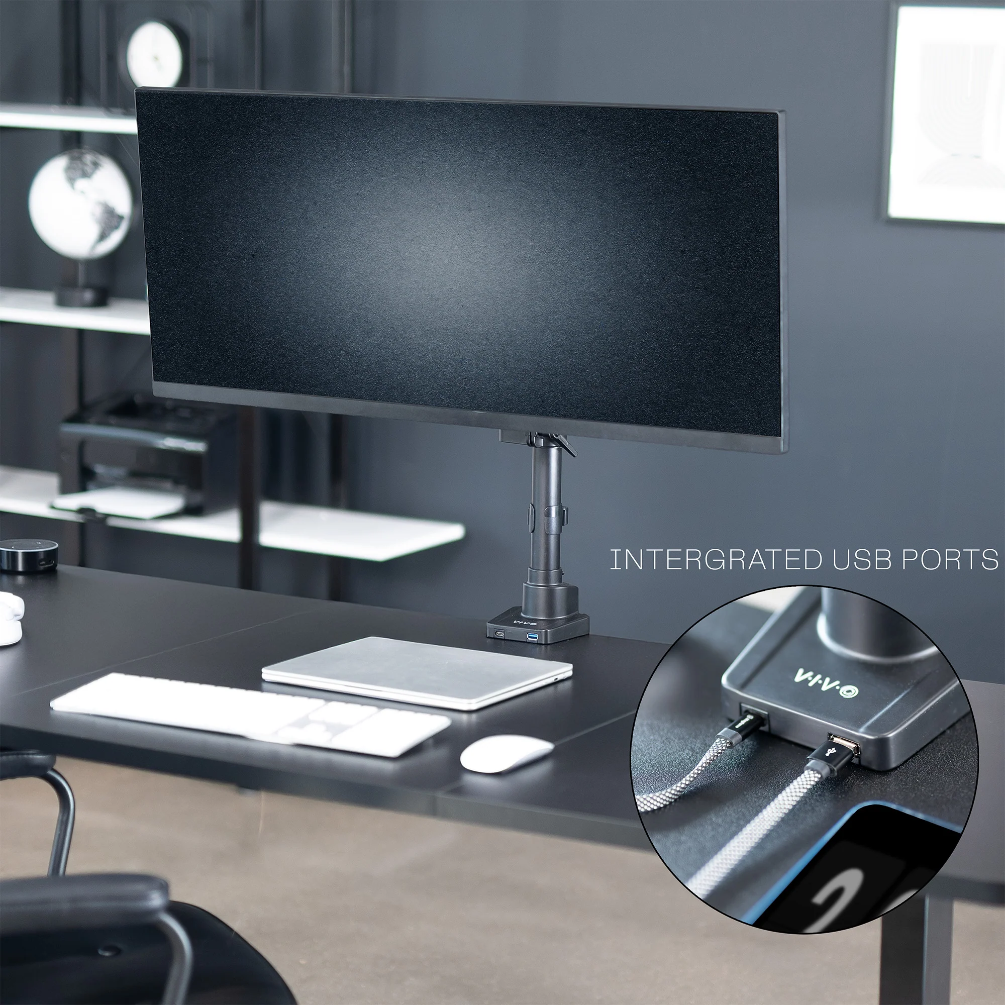 Mechanical Arm Single Monitor Desk Mount with USB - Image 7