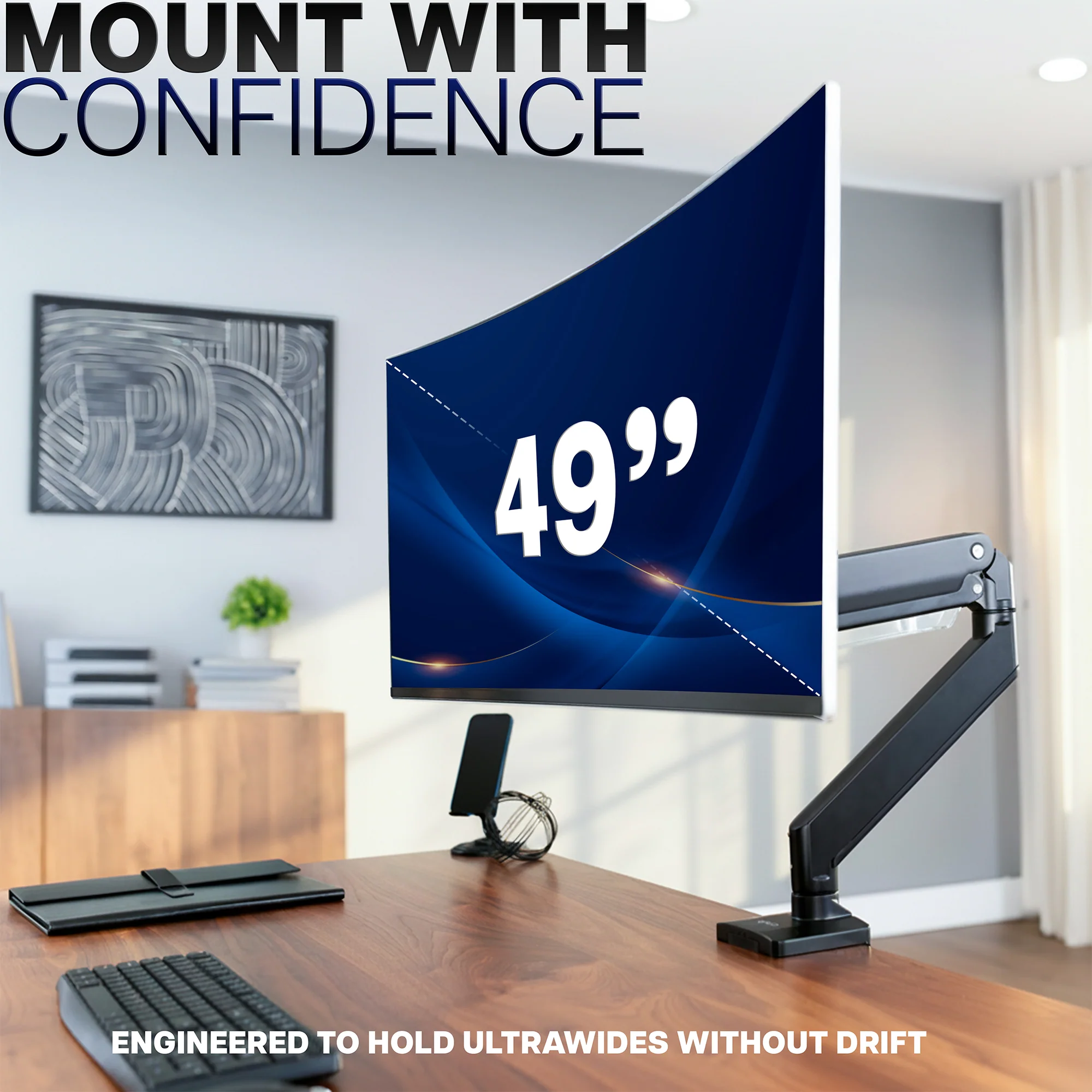 Pneumatic Arm Single Ultrawide Monitor Desk Mount - Up to 49" Screens - Image 3