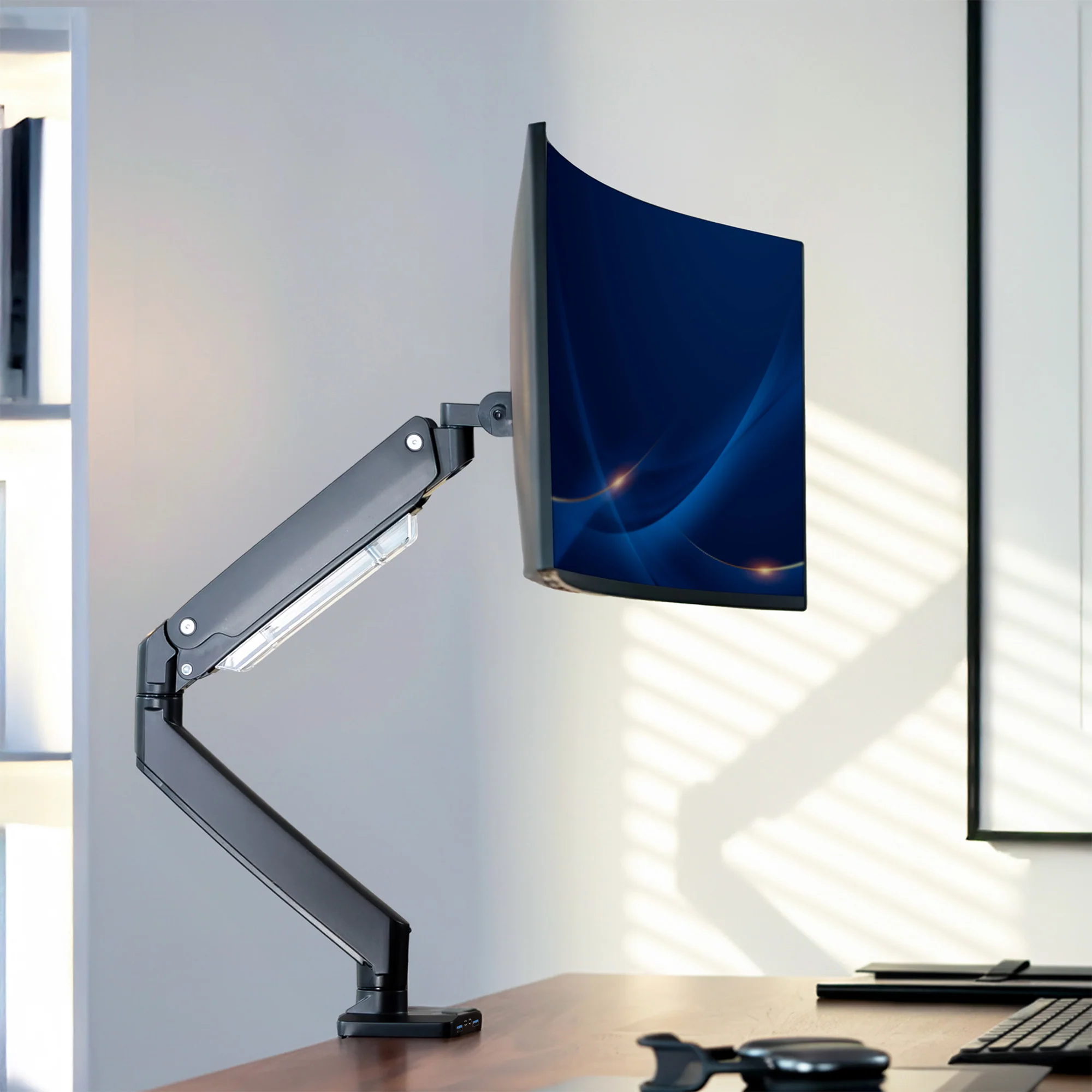 Pneumatic Arm Single Monitor Desk Mount with USB - Up to 49" Screens - Image 2