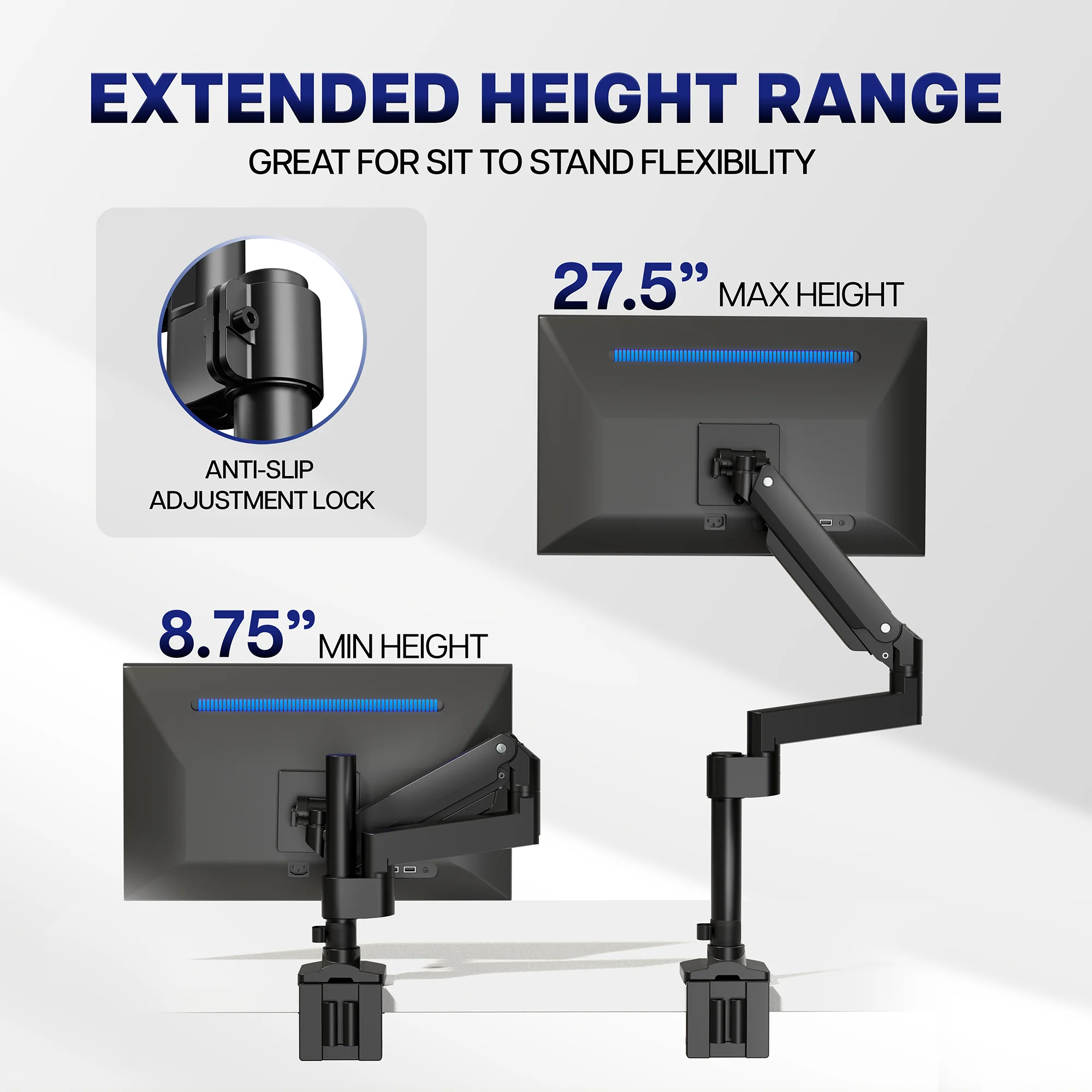Pneumatic Arm Single Ultrawide Monitor Desk Mount - Up to 49" Screens - Image 3