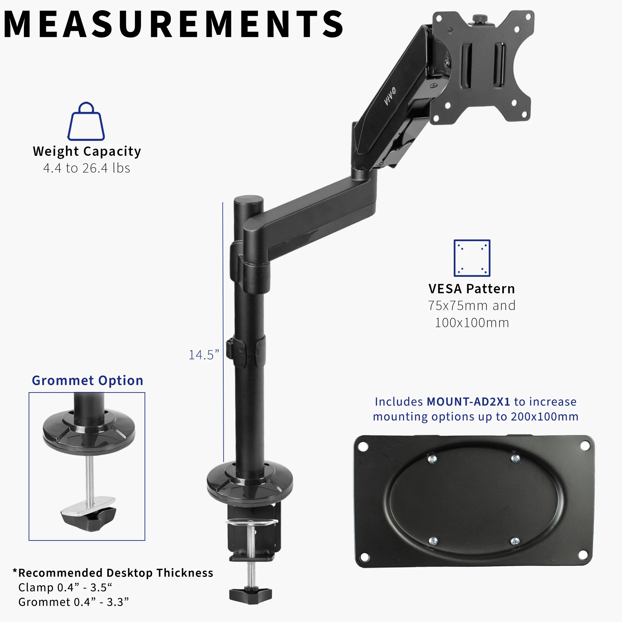Pneumatic Arm Single Monitor Desk Mount - Up to 43" Screens - Image 3