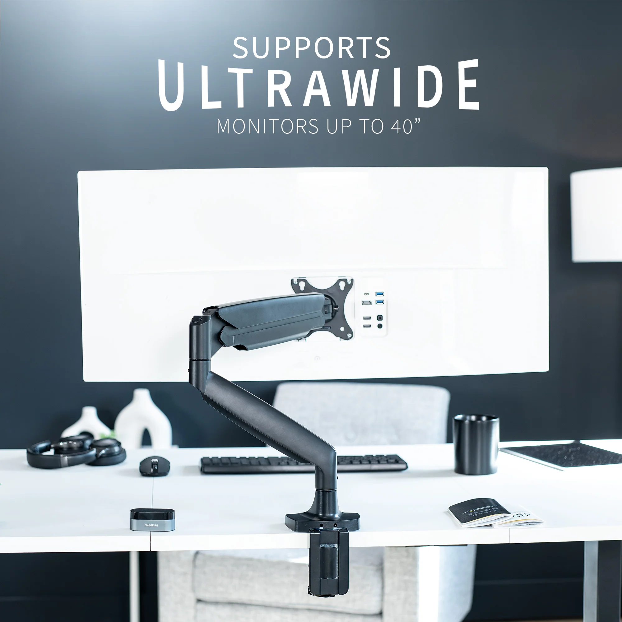 Pneumatic Arm Single Ultrawide Monitor Desk Mount - Up to 40" Screens - Image 4