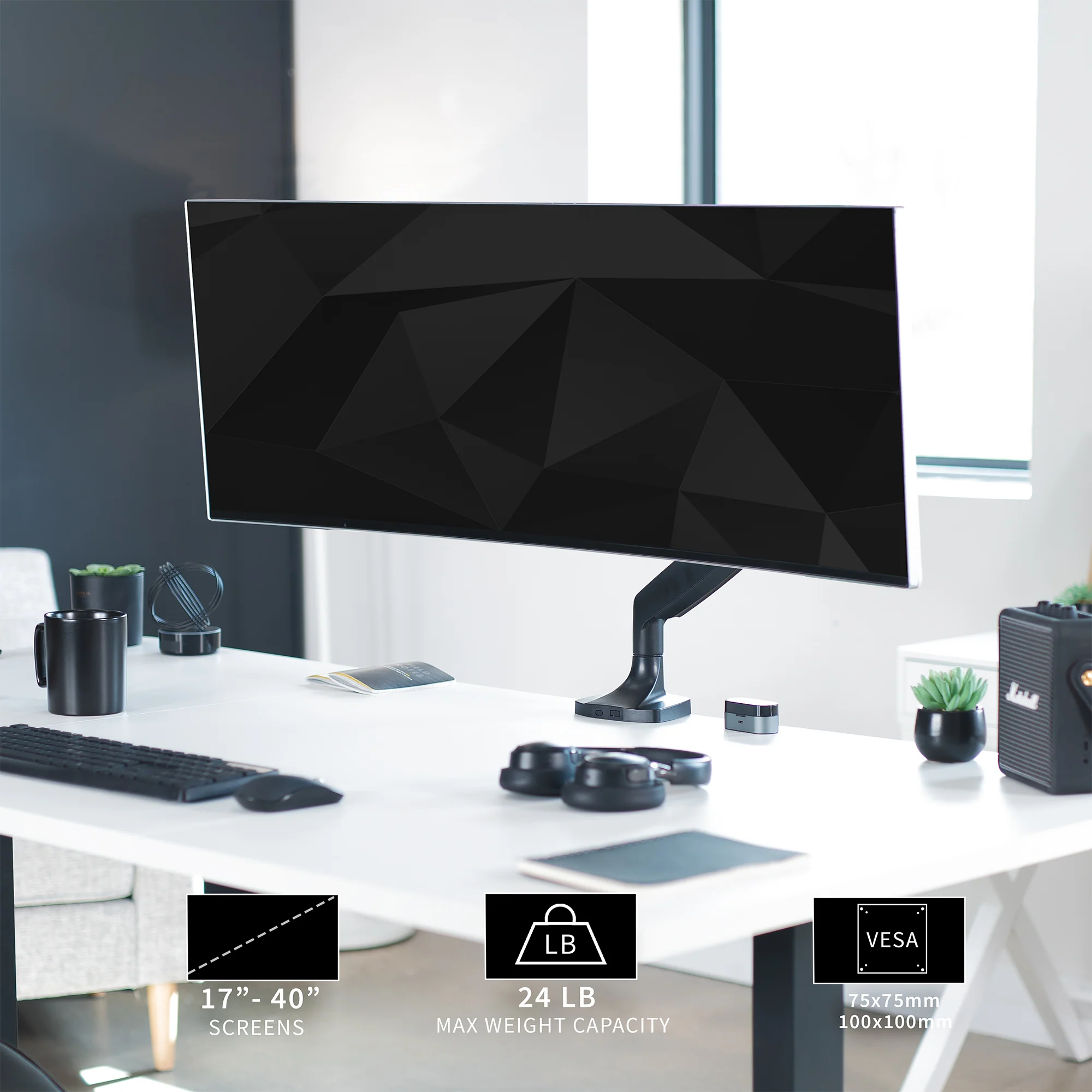 Pneumatic Arm Single Ultrawide Monitor Desk Mount - Up to 40" Screens - Image 5