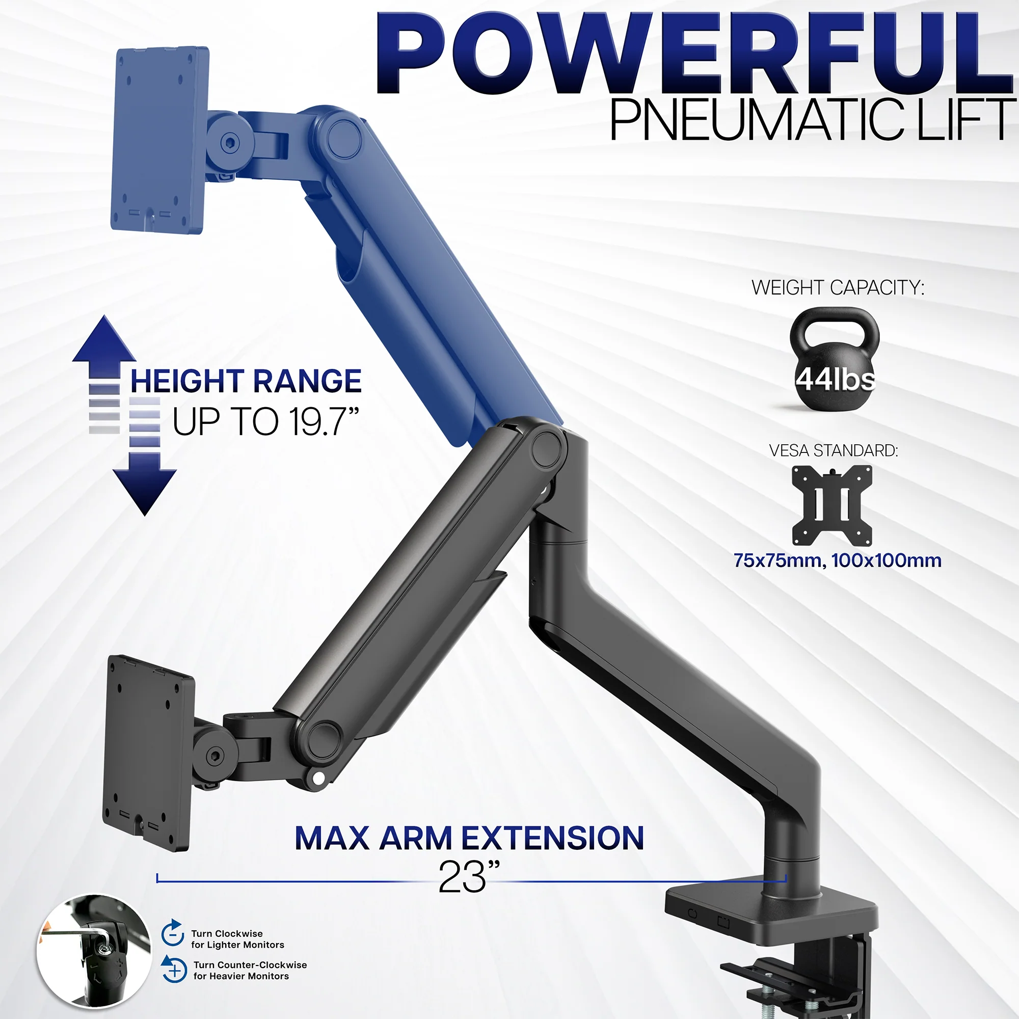 Pneumatic Arm Single Ultrawide Monitor Desk Mount - Up to 49" Screens - Image 3