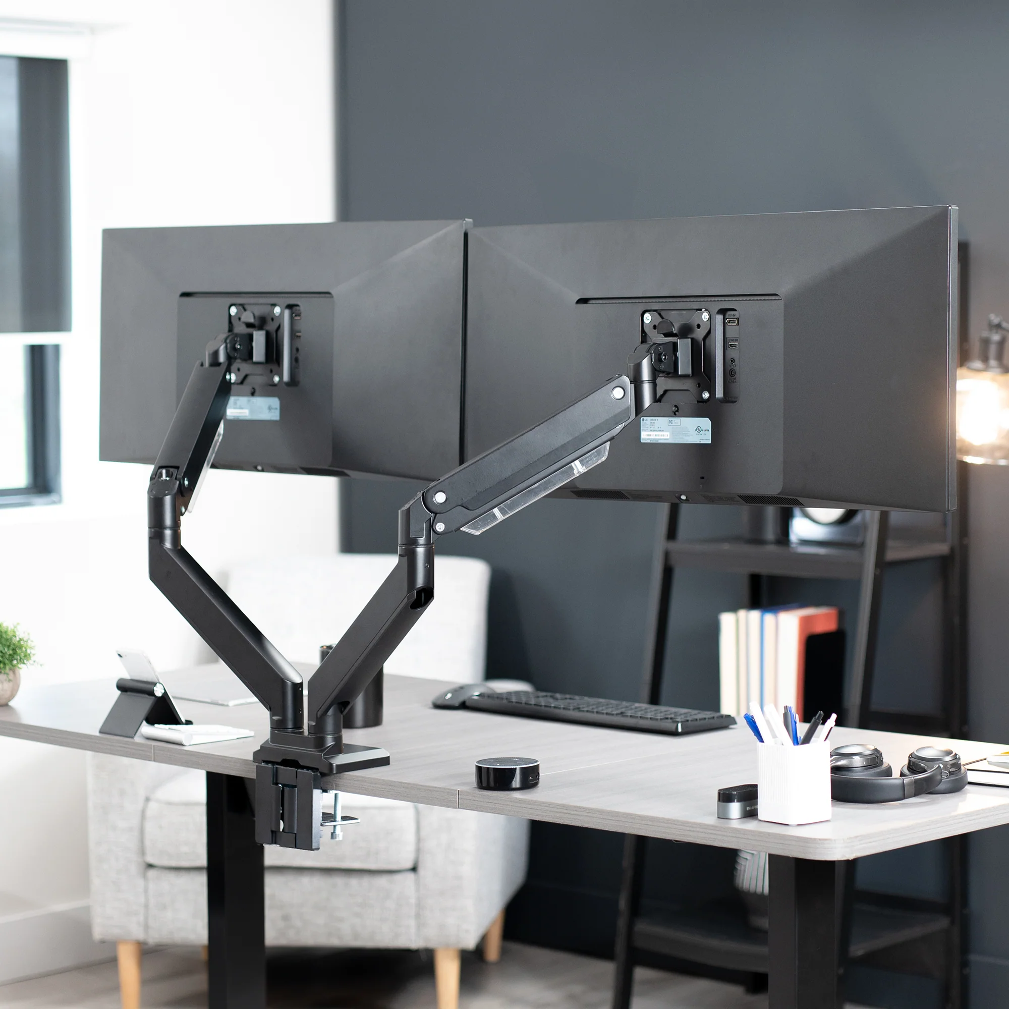Pneumatic Arm Dual Ultrawide Monitor Desk Mount - Up to 38" Screens - Image 10