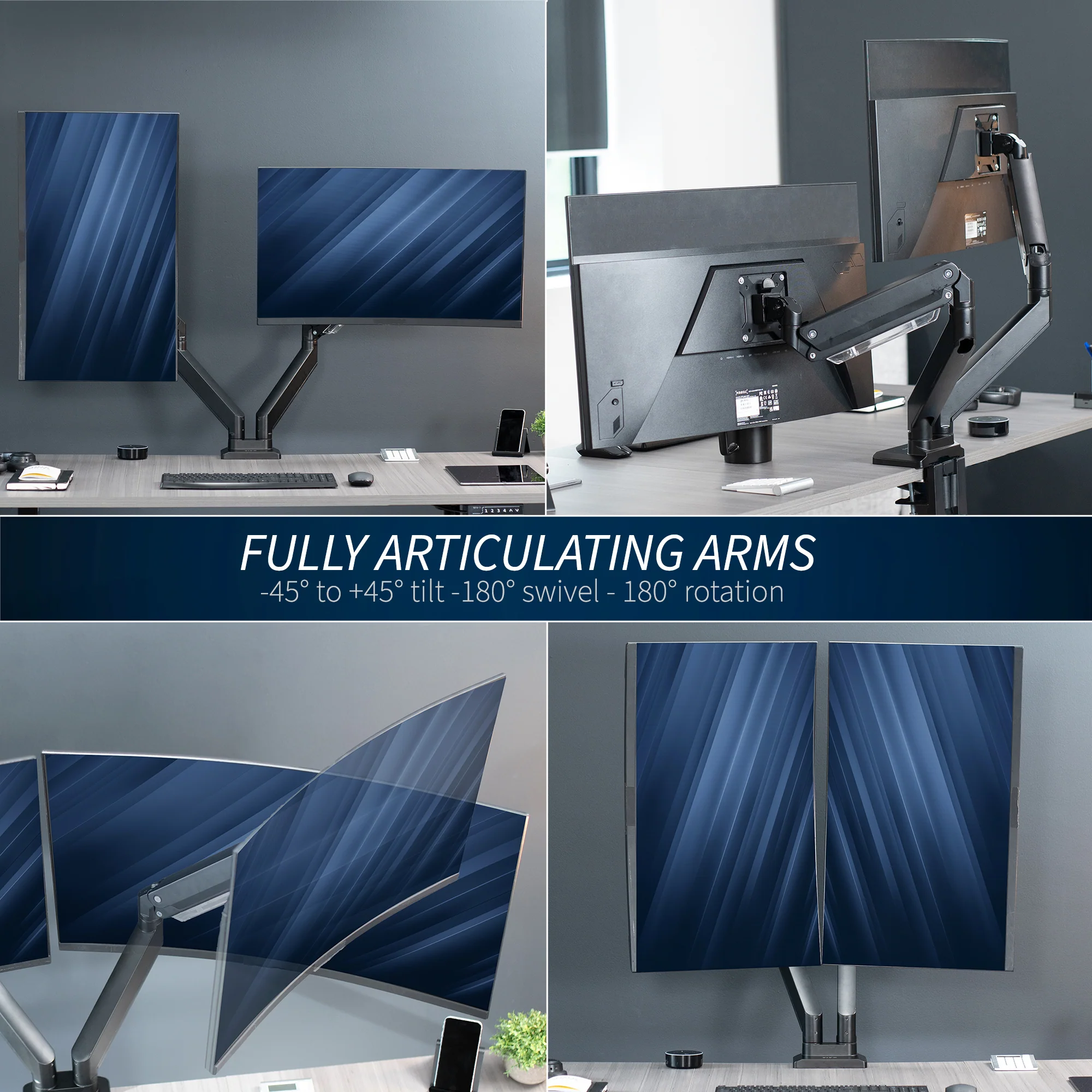 Pneumatic Arm Dual Ultrawide Monitor Desk Mount - Up to 38" Screens - Image 8