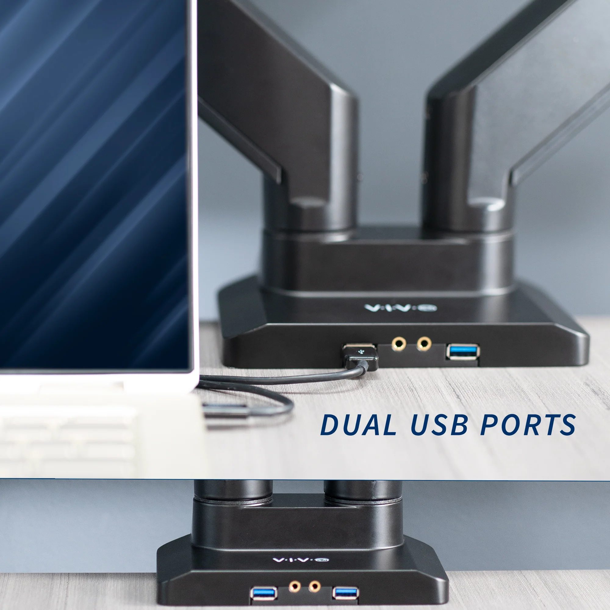Pneumatic Arm Dual Ultrawide Monitor Desk Mount with USB - Up to 38" Screens - Image 8