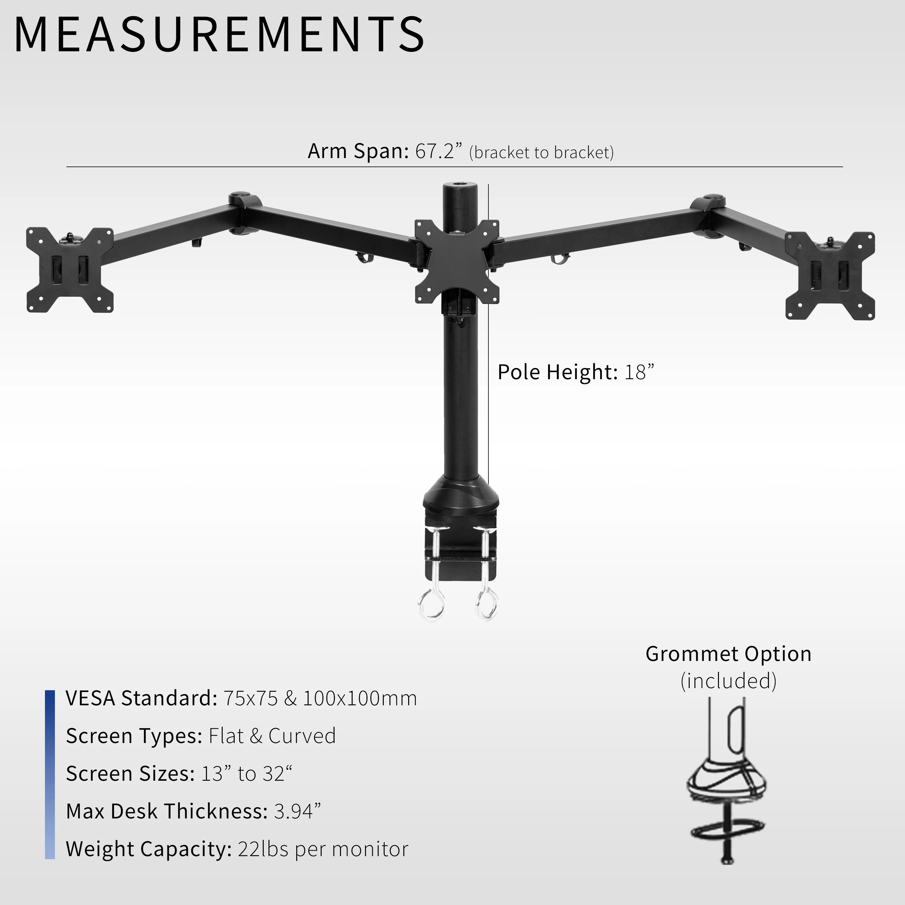 Triple 23" to 32" Monitor Desk Mount - Image 3