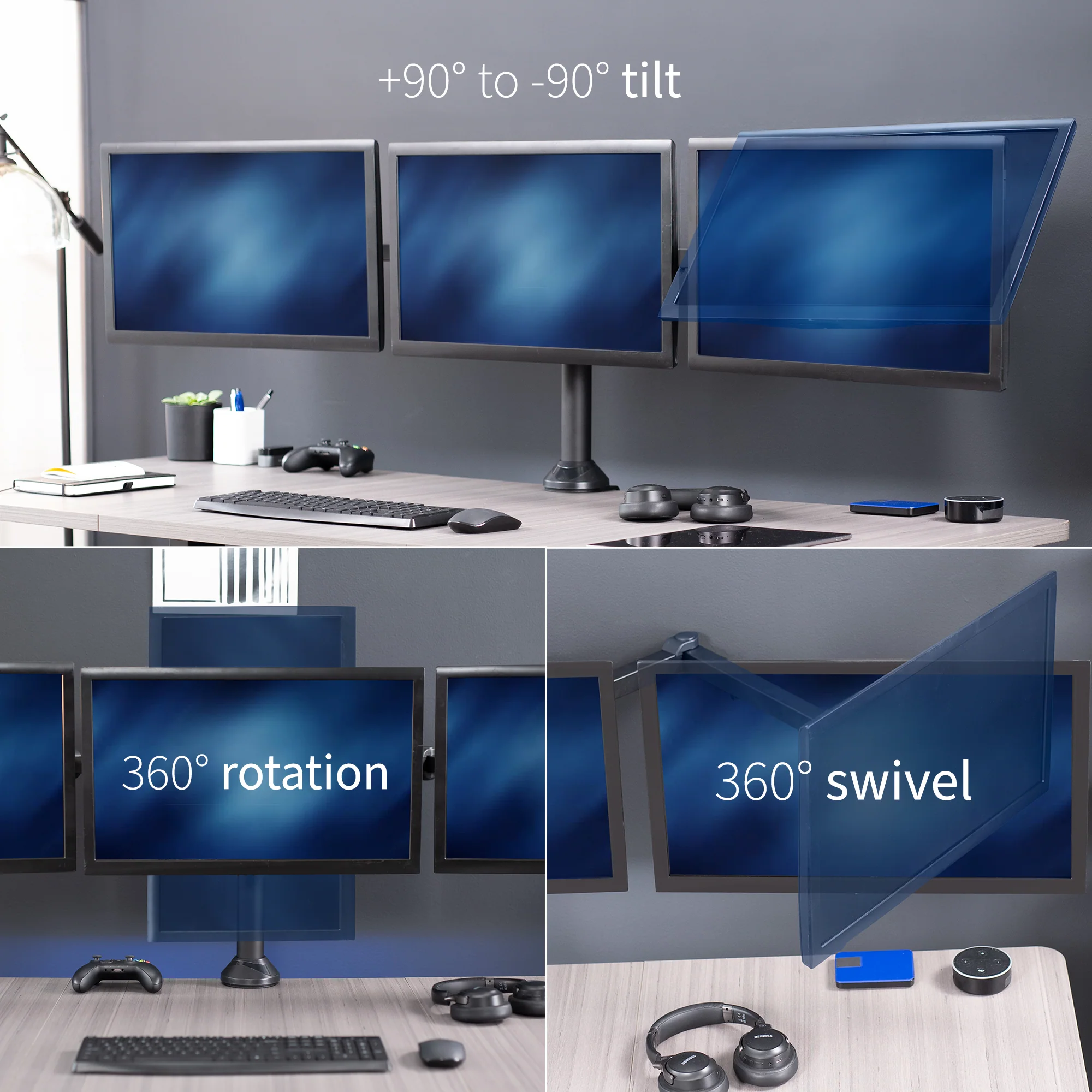 Triple 23" to 32" Monitor Desk Mount - Image 4