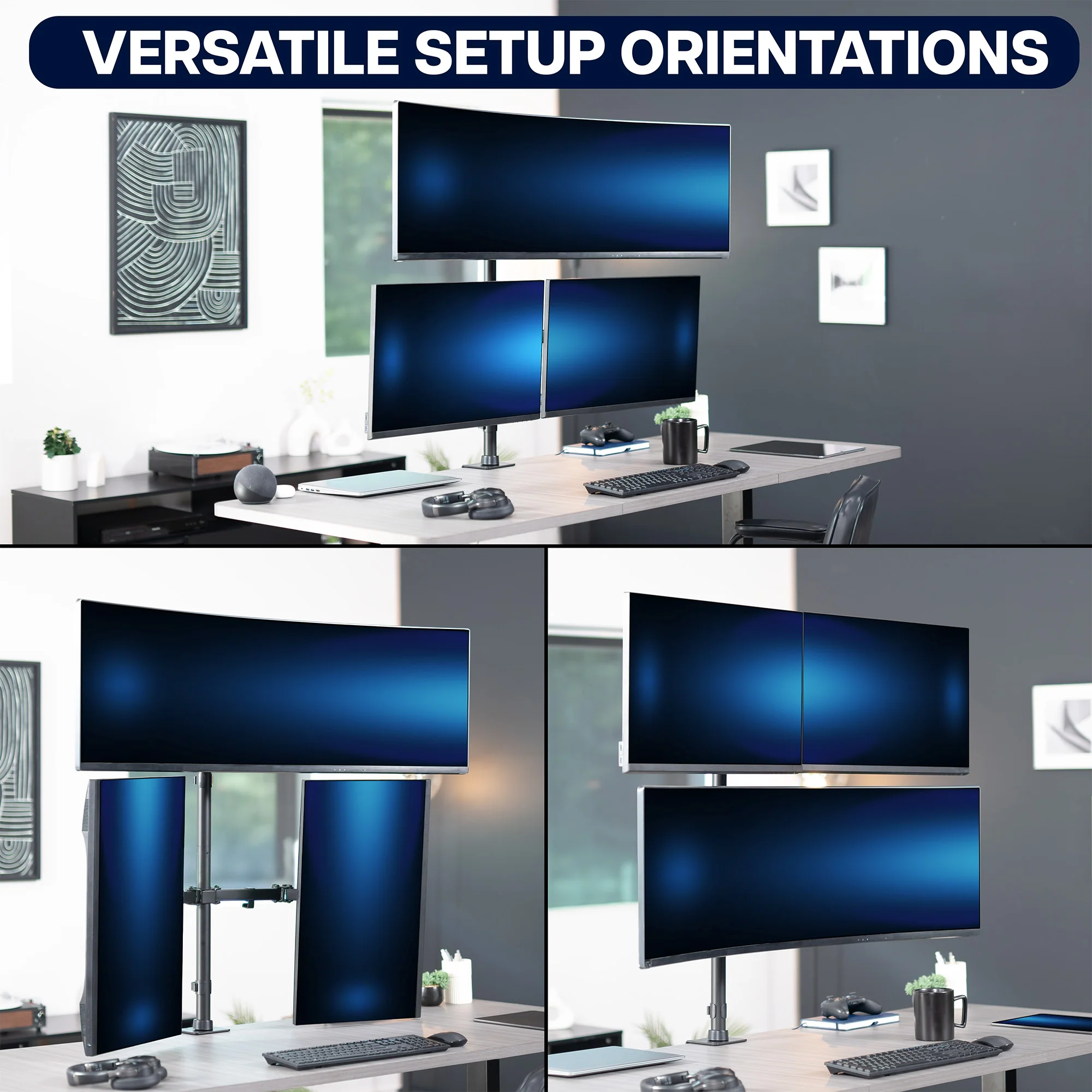 Triple Monitor Desk Mount (1 Ultrawide + 2 Standard) - Up to 49" Screens - Image 6