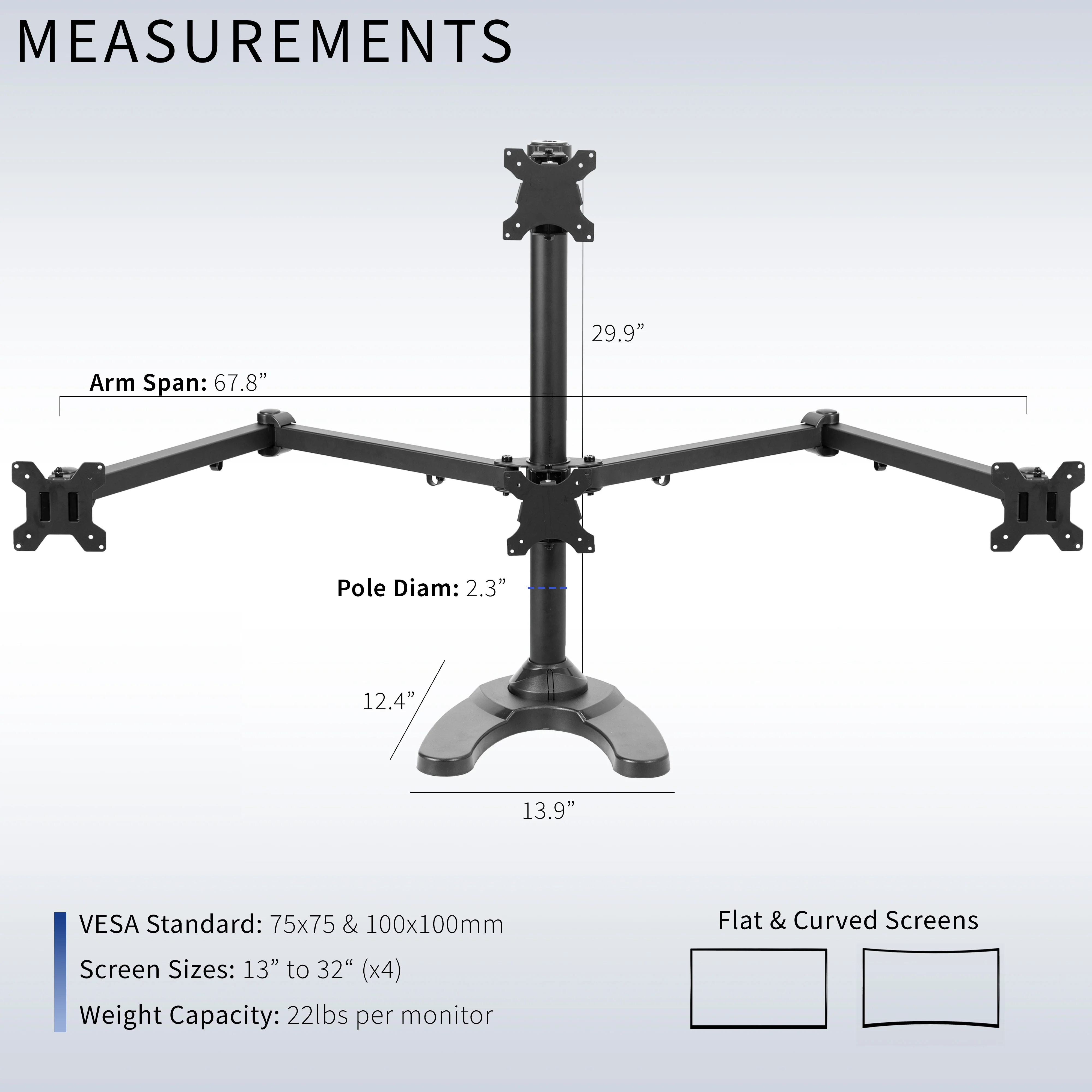 Quad 13” to 32” Monitor Desk Stand - Image 3