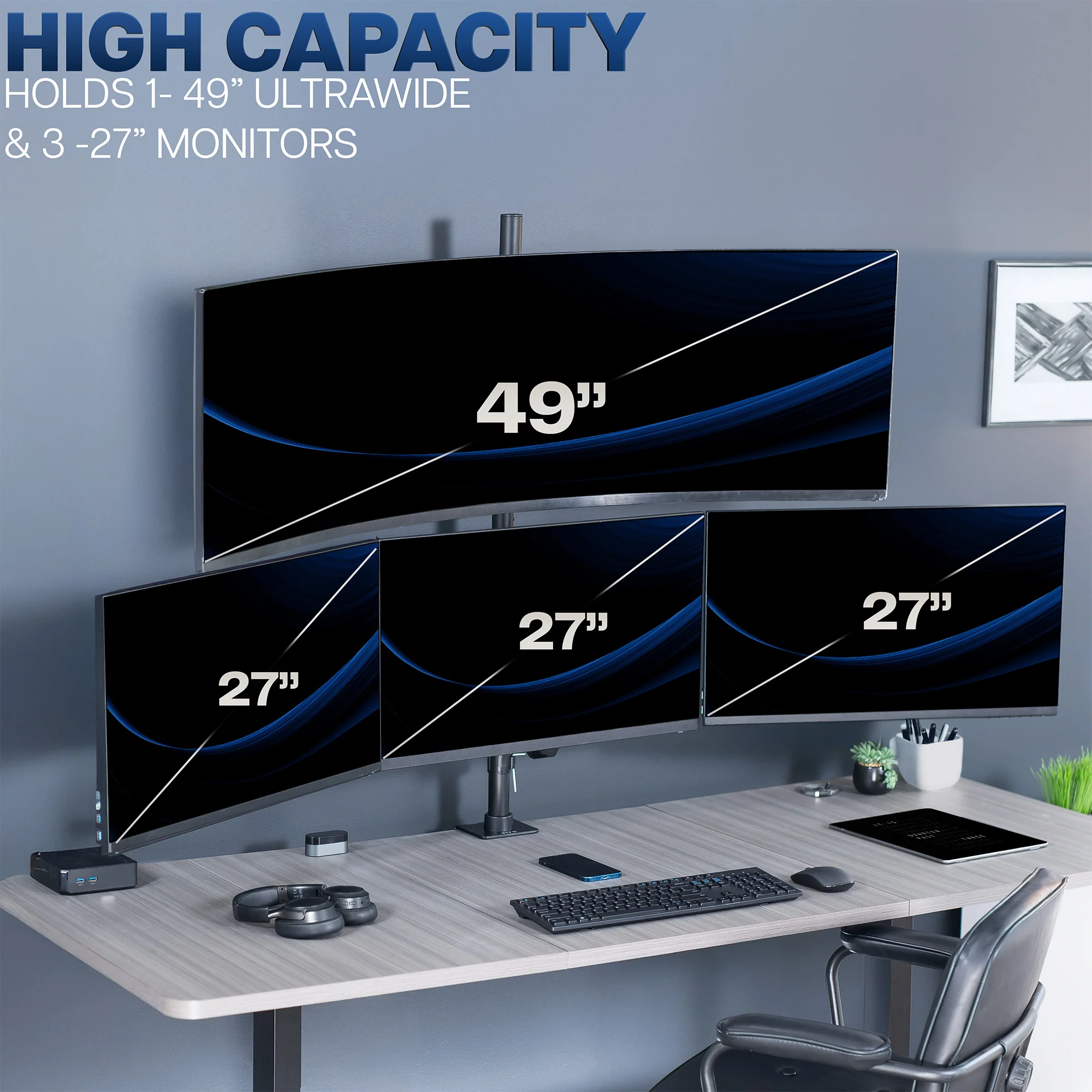 Quad Monitor Desk Mount (1 Ultrawide + 3 Standard) - Up to 49" Screens - Image 4