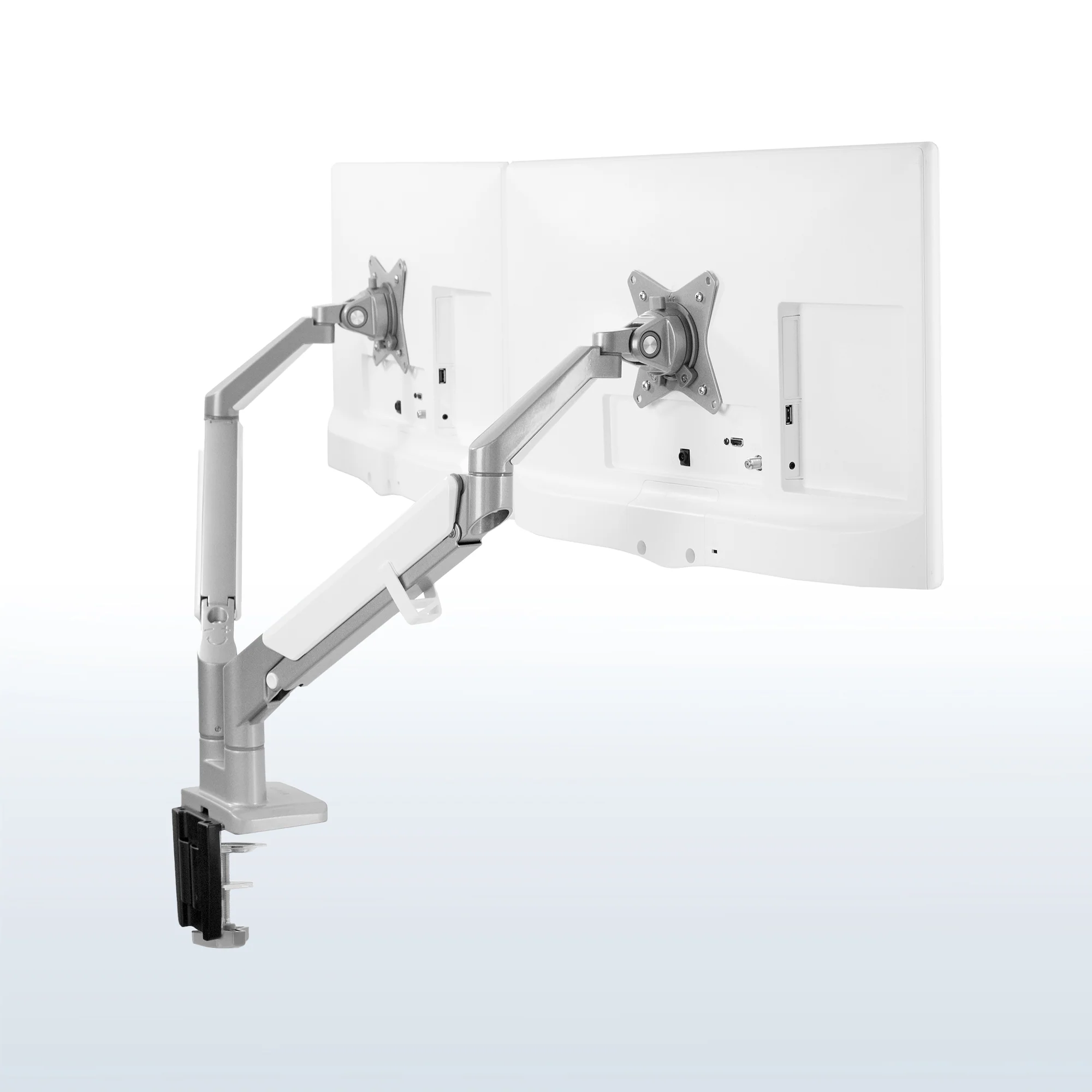 Silver Pneumatic Arm Dual 17” to 32” Monitor Desk Mount