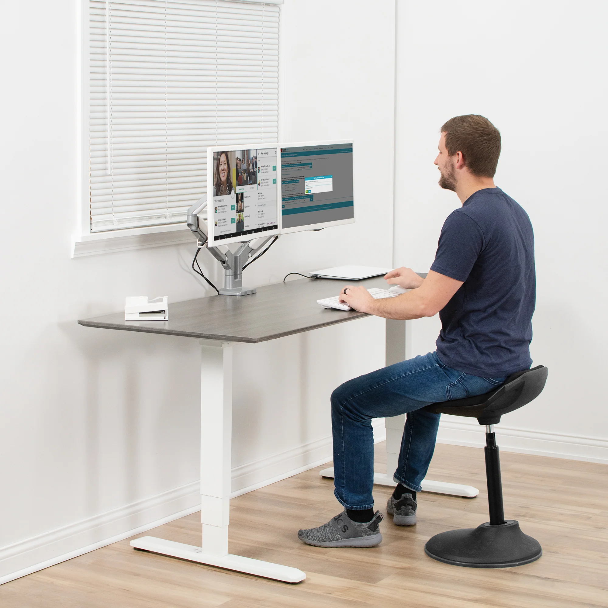 Silver Pneumatic Arm Dual 17” to 32” Monitor Desk Mount - Image 4