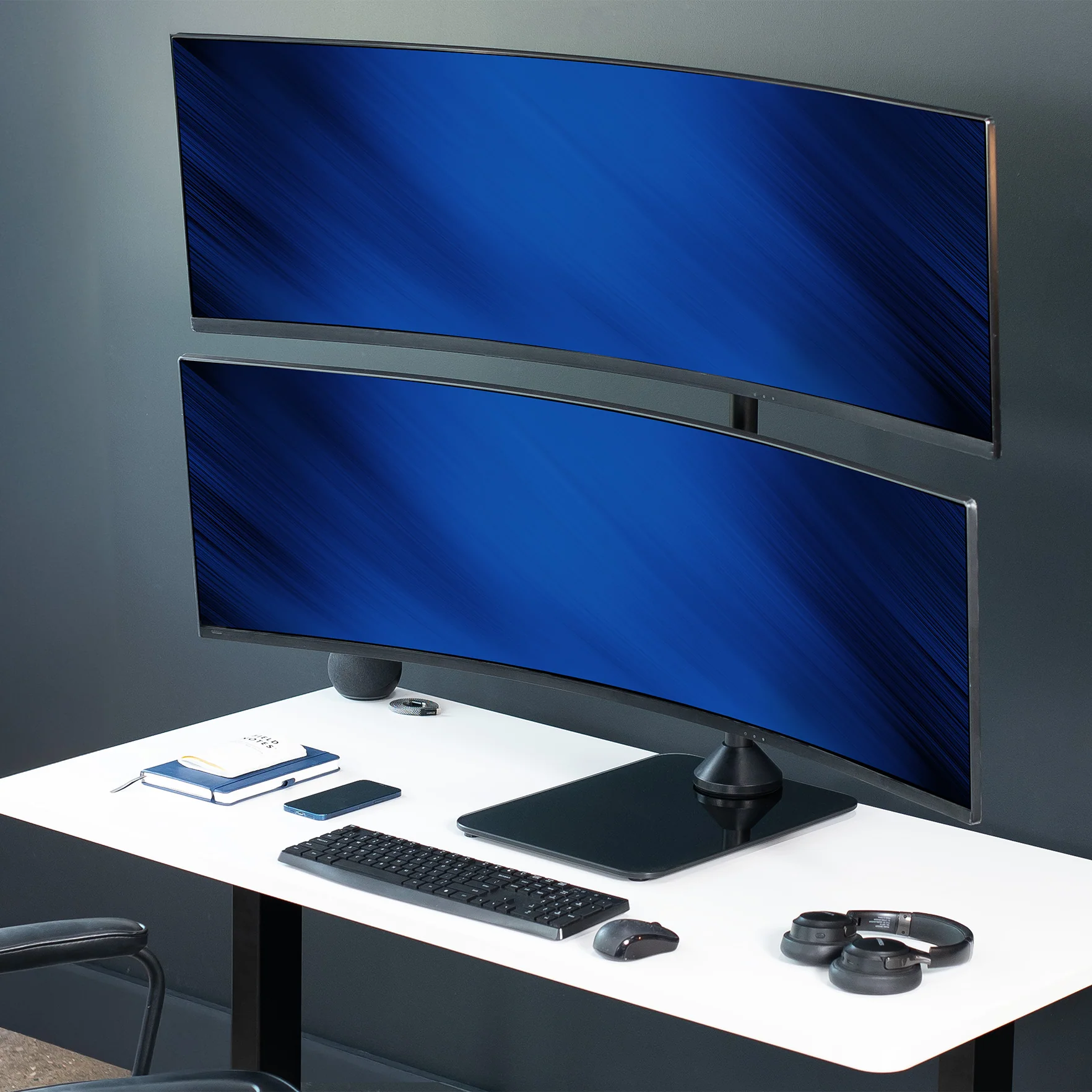 Dual Ultrawide Vertical Monitor Desk Stand with Glass Base - Up to 49" Screens - Image 2