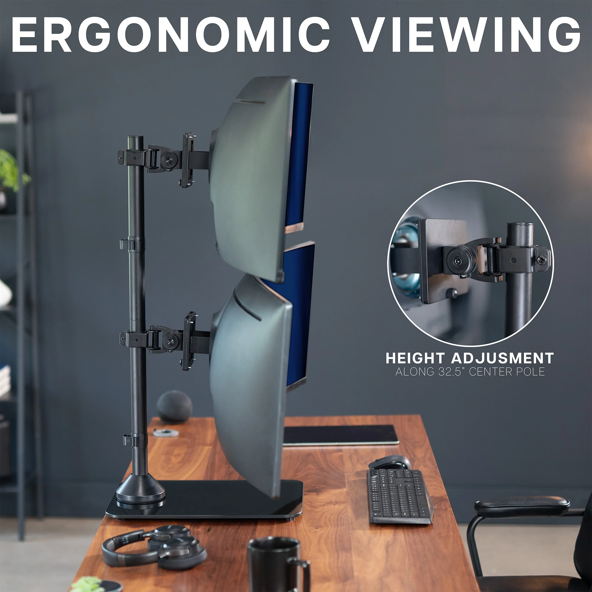 Dual Ultrawide Vertical Monitor Desk Stand with Glass Base - Up to 49" Screens - Image 9