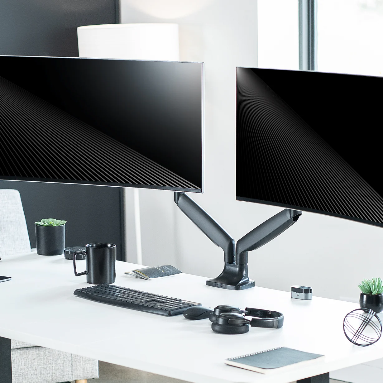Pneumatic Arm Dual Ultrawide Monitor Desk Mount - Up to 40" Screens - Image 2