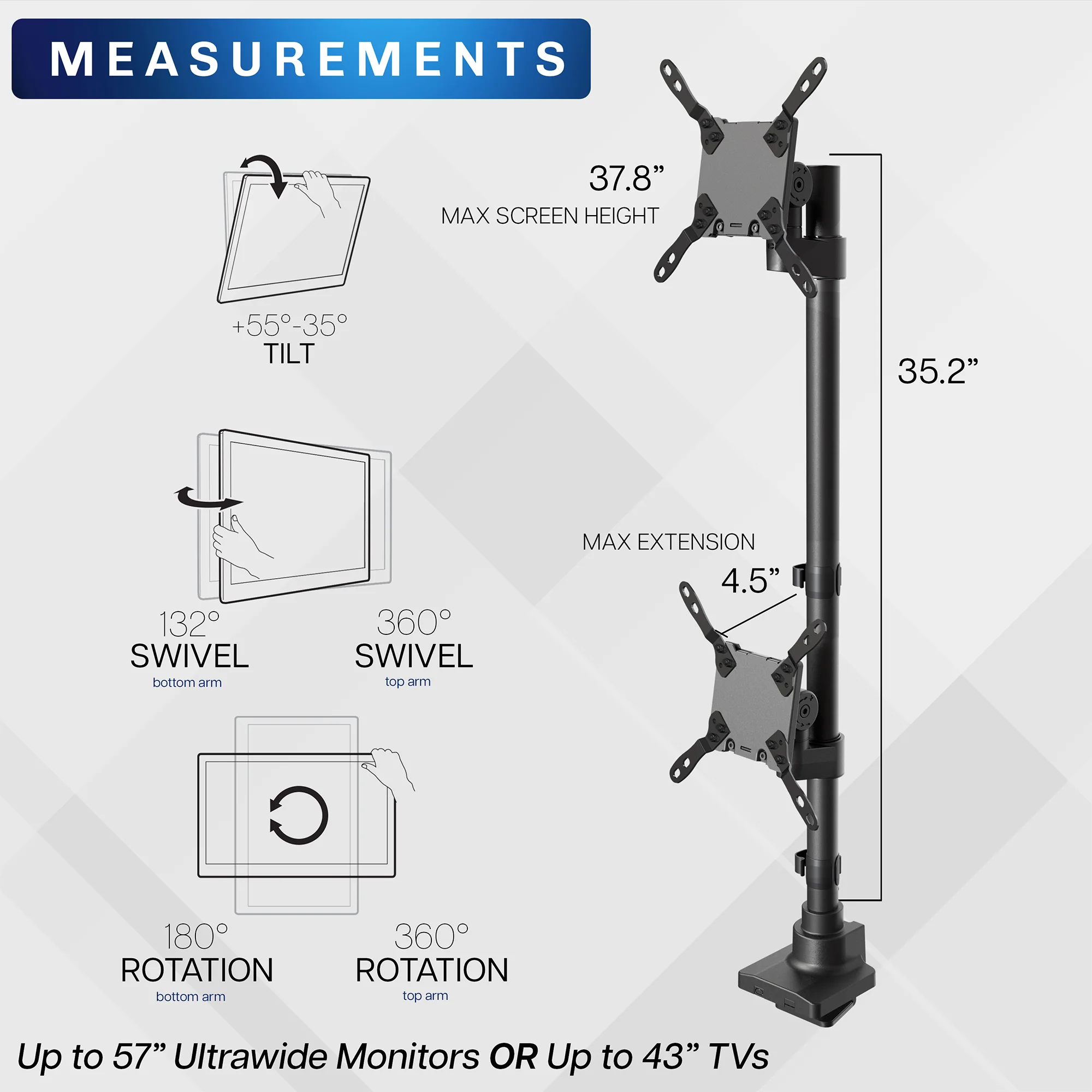 Dual Ultrawide Vertical Monitor Desk Mount - Image 3